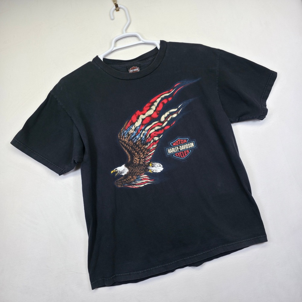 Harley-Davidson Shirt Mens XL Black‎ South Kansas City Eagle Flag Patriotic USA